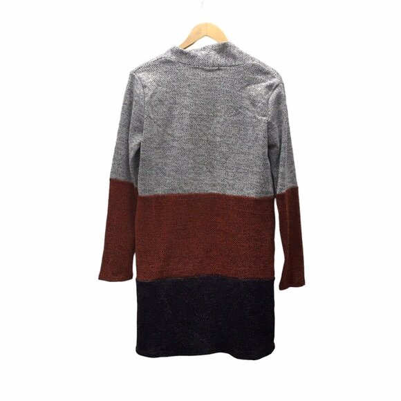 Cardigan Sweater Women Size Small Heather Gray Rust Black Knit Side Pockets - Picture 11 of 15